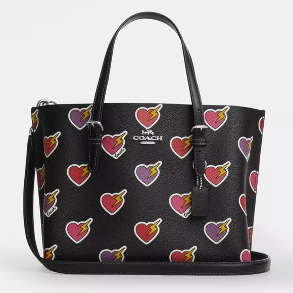 Coach Mollie Tote Bag 25 With Heart Bolt Print - Picture 1 of 8